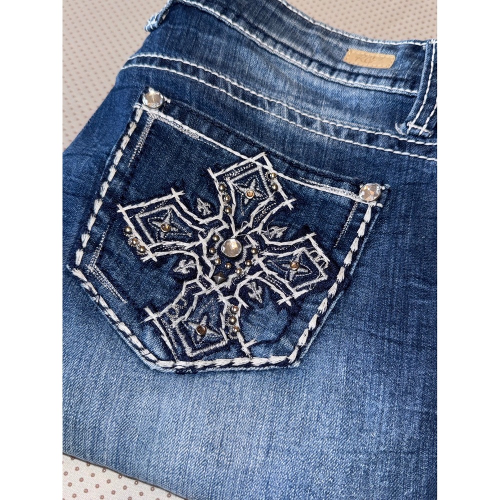 Red Camel Womens Western Mid Rise Skinny Jean Size 13 Cross BLING Rhinestone Y2K